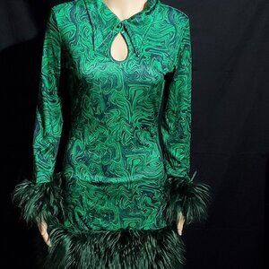 Bodycon Vintage Style Plush Formal Dress (Green)